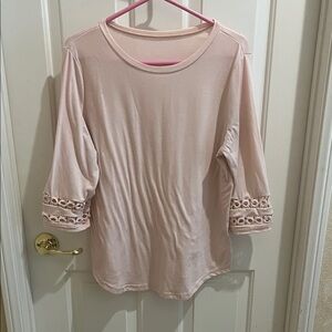 SHEIN Light Pink Long Sleeve Top with Crochet Details